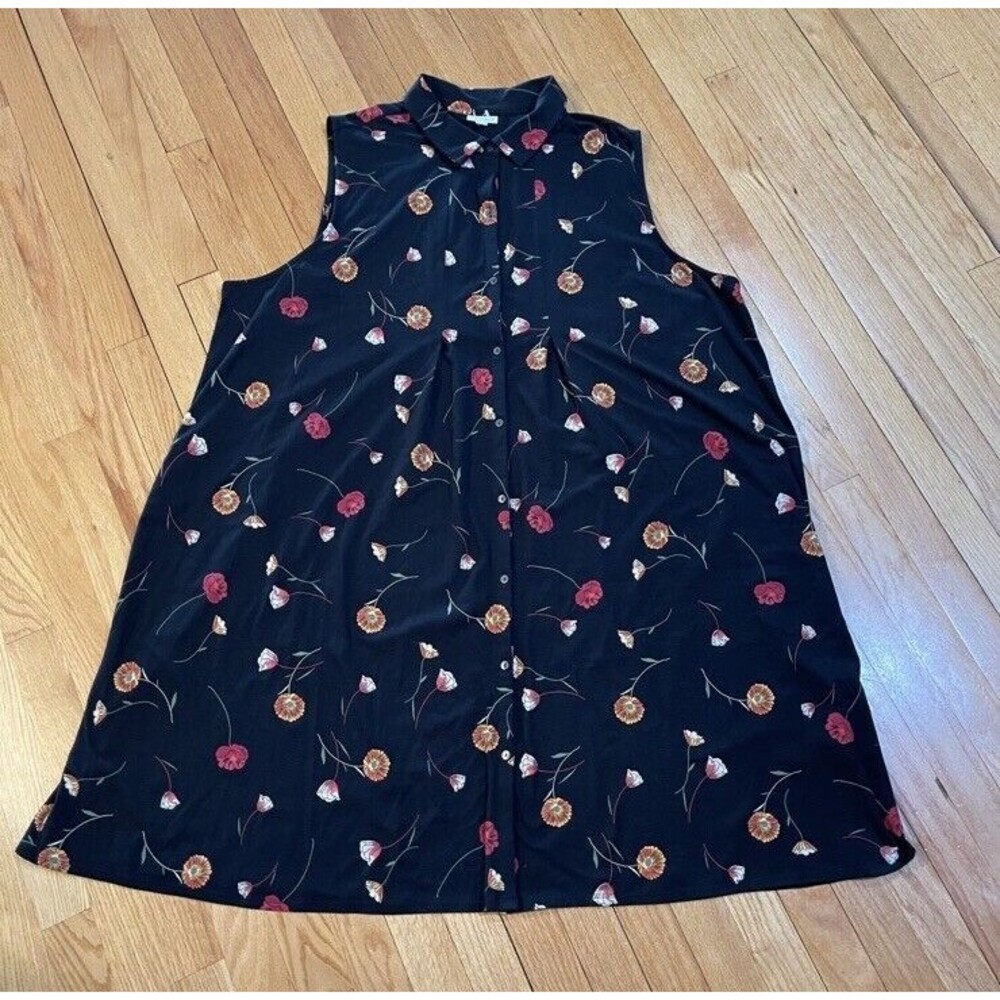 J. Jill Women Jersey Sleeveless Shirt Dress Plus Size 4X Black Floral NEW NO TAG - Picture 2 of 14
